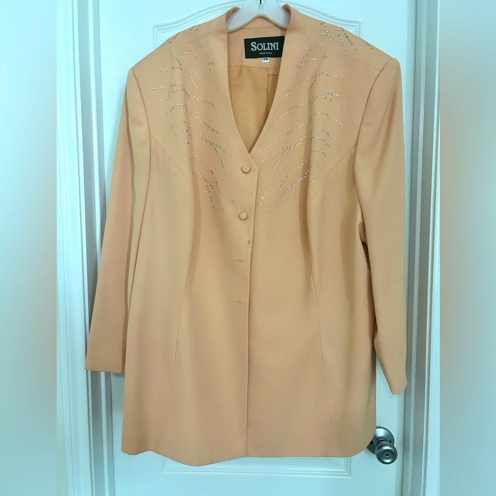 Solini Peach Rhinestone Women’s 2 Piece Suit, Evening Wear